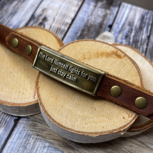 Leather bracelet : The Lord Himself Fights For You; Just Stay Calm - Picture 3 of 3